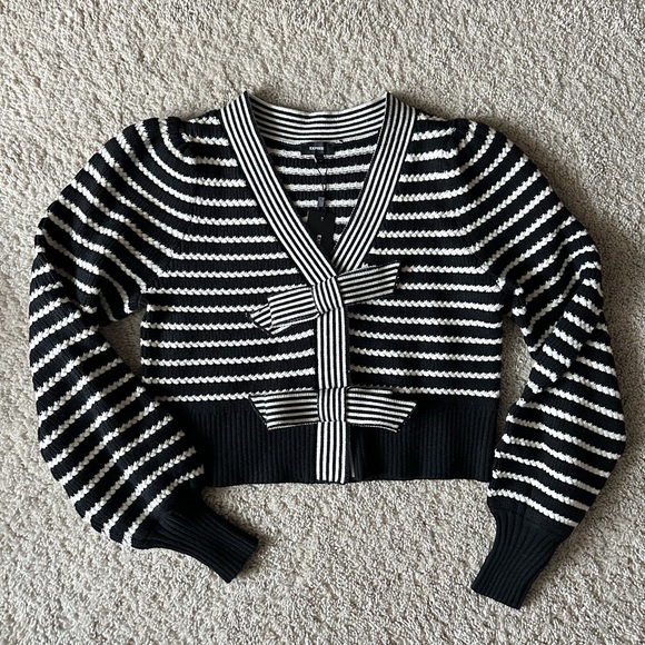 Express Striped Bow cardigan in black/white. Sold out online! - Picture 4 of 6